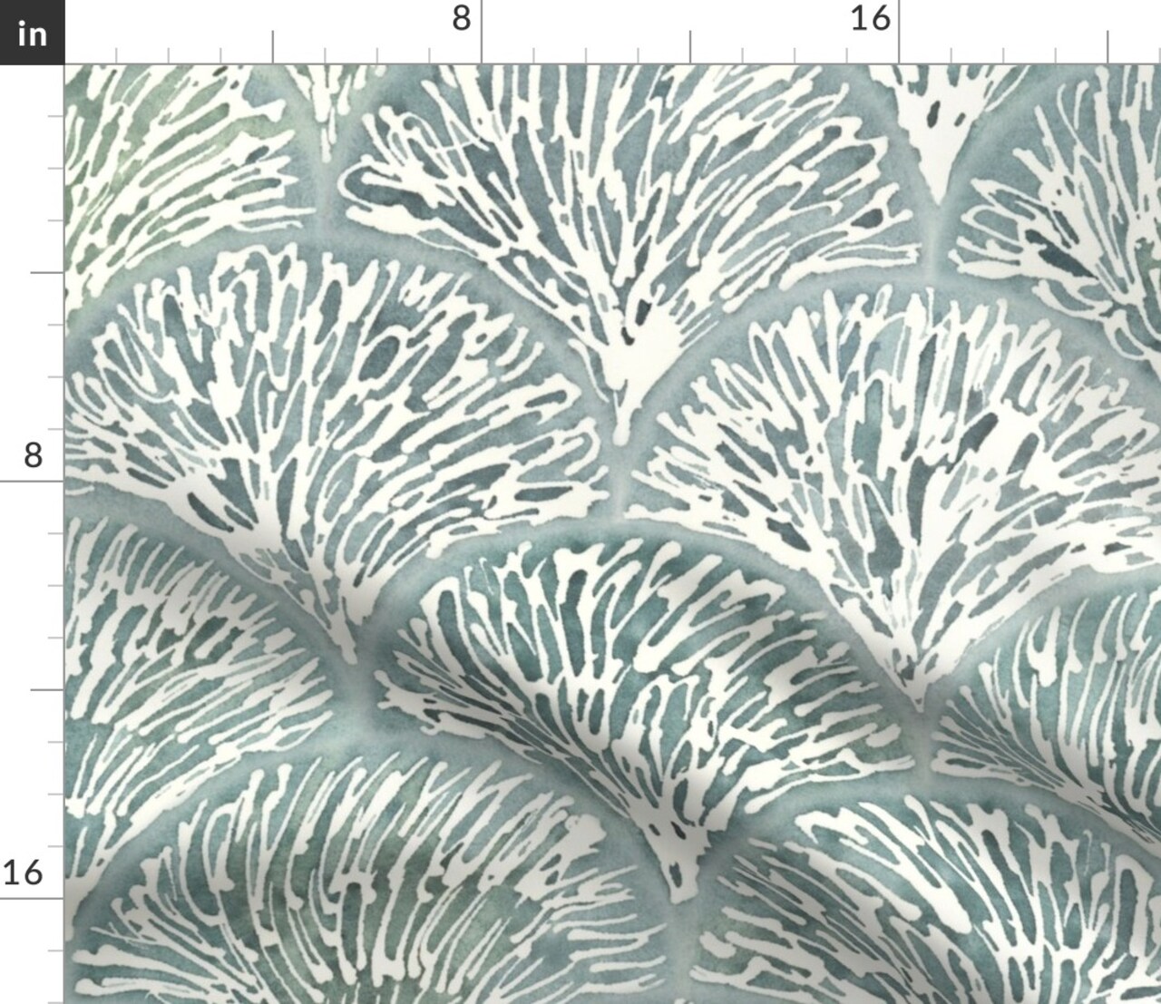 Scallop Watercolor Beach Nautical Coastal Sea Foam Green Fan Pattern Large Scale Custom Printed Fabric by Spoonflower Various Fabrics by the Yard or Fat Quarter